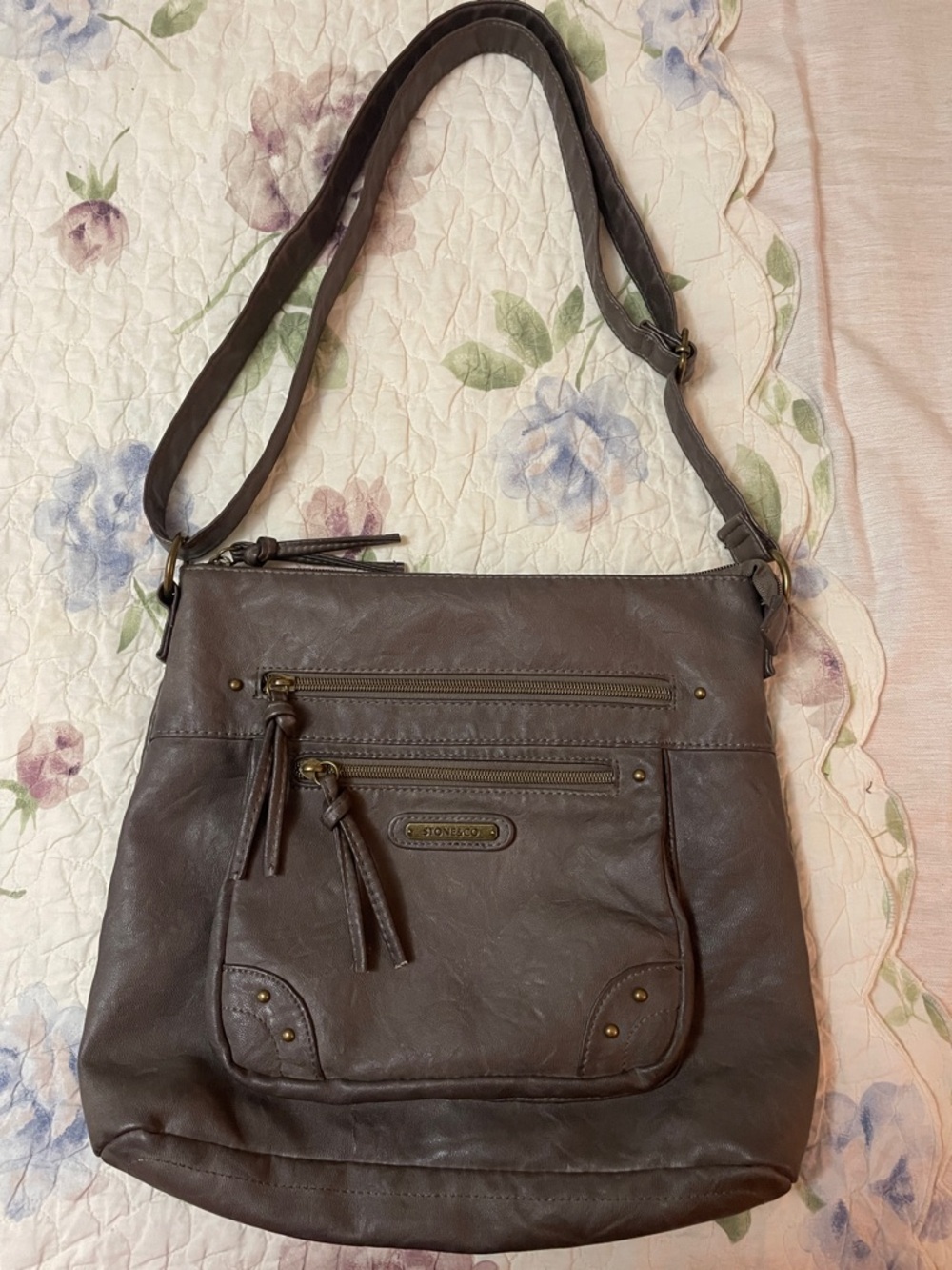 Stone & Co. Brown Leather Crossbody Bag with Brass Accents